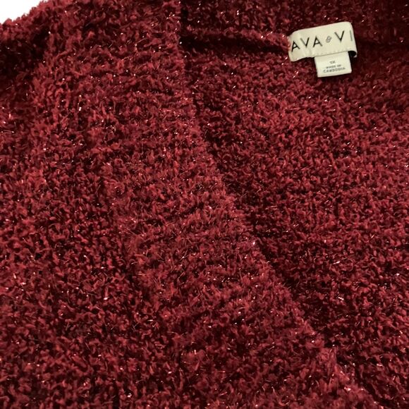 Ava & Viv Plus Size 1X Fuzzy Metallic Burgundy V Neck Sweater sparkles holiday - Picture 7 of 15